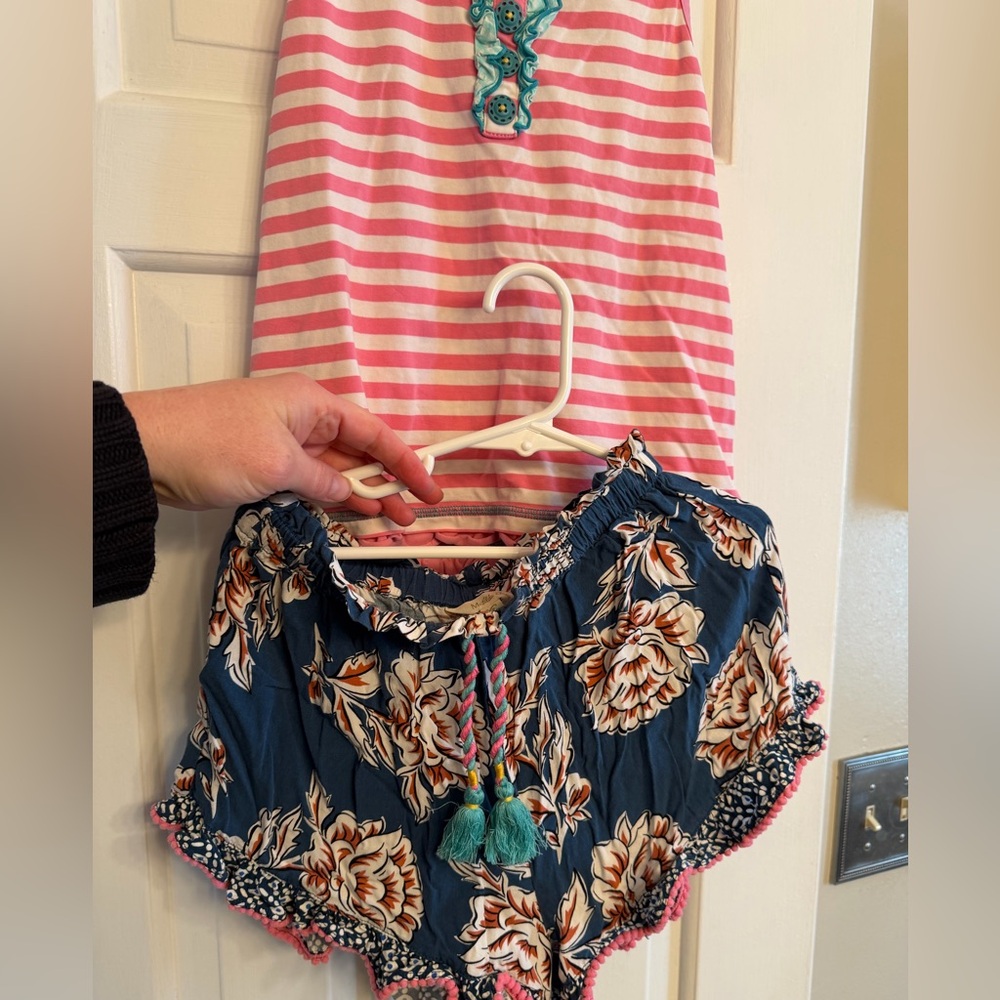 Matilda Jane pink stripe tank top and Floral Tassel Pom-Trim Shorts